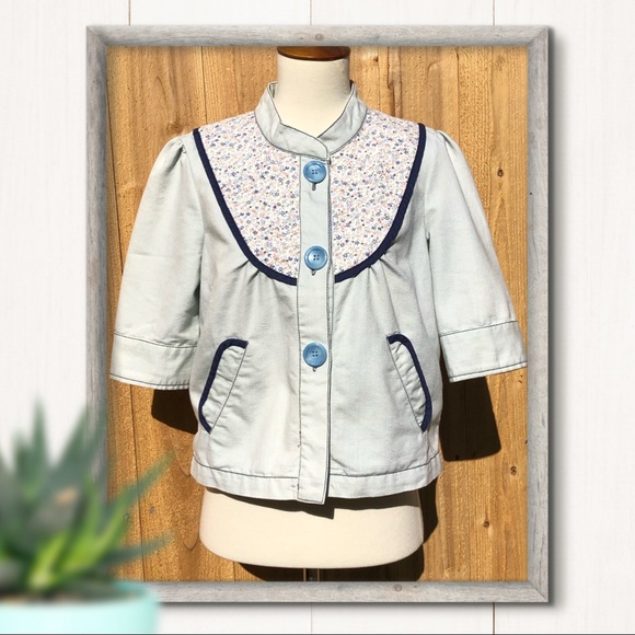 Anthropologie Lux 3/4 Sleeve Baby Blue Floral Print Jacket Size Small - Picture 8 of 8